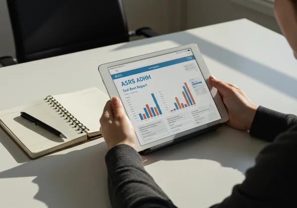 Person reviewing ASRS ADHD test results on a tablet.