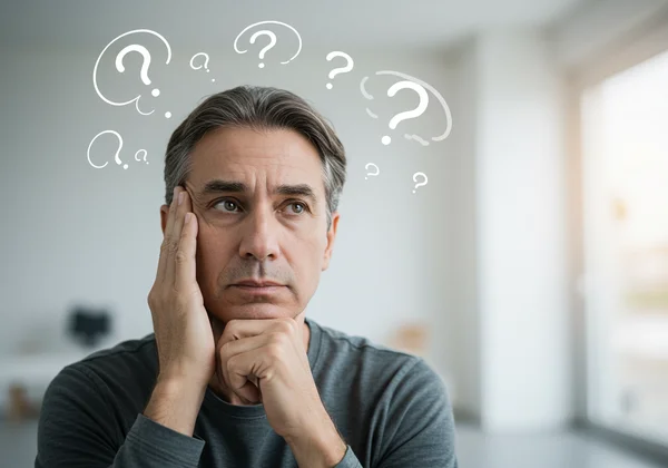 Adult contemplating ADHD symptoms, thinking about self-test