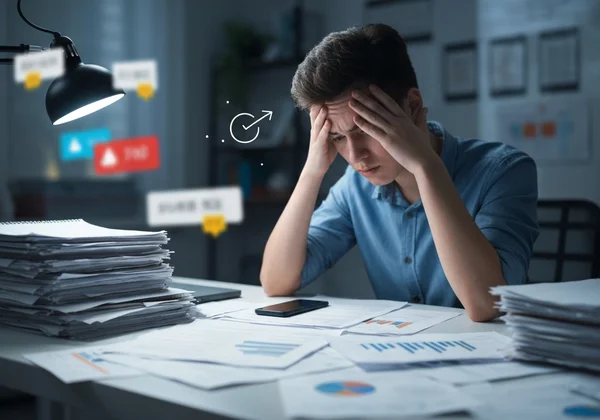 An adult struggling with focus, representing ADHD symptoms.