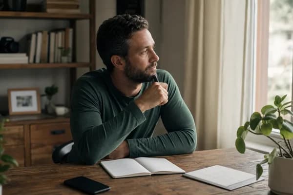Hombre reflexionando en un escritorio tranquilo