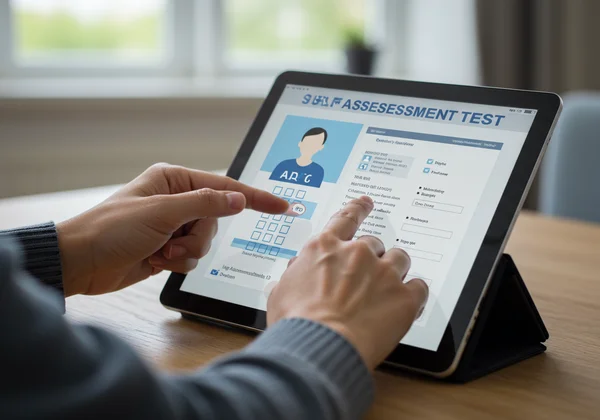 Person vervollständigt ADHS-Selbstbewertung auf dem Bildschirm