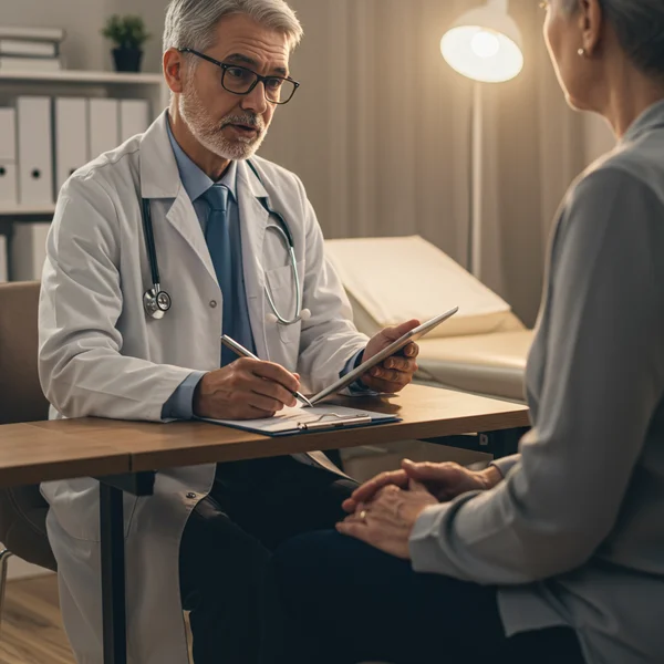 Healthcare professional consulting with an adult patient