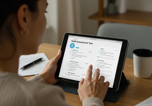 Person using an online self-assessment tool for ADHD clarity.