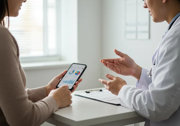 Patient discussing ADHD symptoms with a doctor.